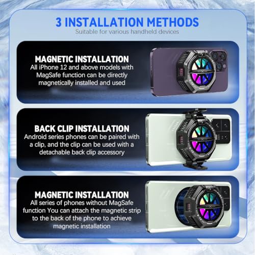 ZORBES® Phone Cooler for Gaming Magnetic Mobile with 4 Level Modes LCD Display RGB Light Semiconductor Technology Clips for iOS Android Phones 3PCS ZORBES® Phone Cooler for Gaming Magnetic Mobile with 4 Level Modes LCD Display RGB Light Semiconductor Technology Clips for iOS Android Phones 3PCS